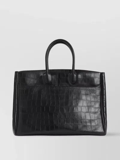 Burberry Crocodile Effect Rocking Horse Tote Bag In Black