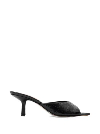 Burberry Crocodile-effect Leather Mews Low Sandals​ In Black
