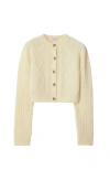 Burberry Wool-alpaca Cropped Aran Cardigan In Snow