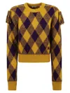 Burberry Ekd Check Knit Tassel-shoulder Crop Sweater In Orange