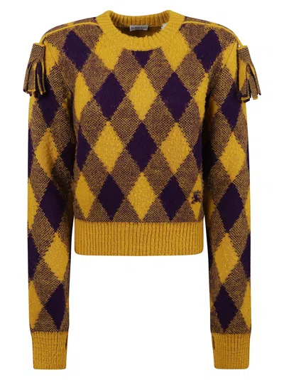 BURBERRY BURBERRY CROPPED ARGYLE PATTERN SWEATER