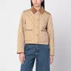 Burberry Oldham Beige Quilted Jacket With Corduroy Collar In Tech Fabric Woman