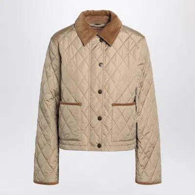Burberry Cropped Beige Quilted Nylon Jacket Women In Neutral