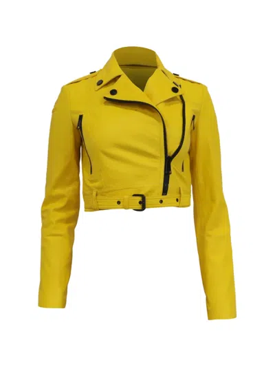 Pre-owned Burberry Cropped Biker Jacket In Yellow