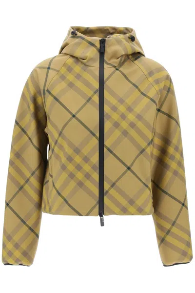 Burberry Khaki Check Cropped Jacket For Women In 卡其色