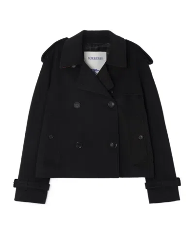 Burberry Cropped Cashmere Mayfair Trench Jacket In Black