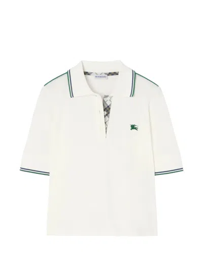 Burberry Cropped Check Cotton Pique Polo Shirt In White