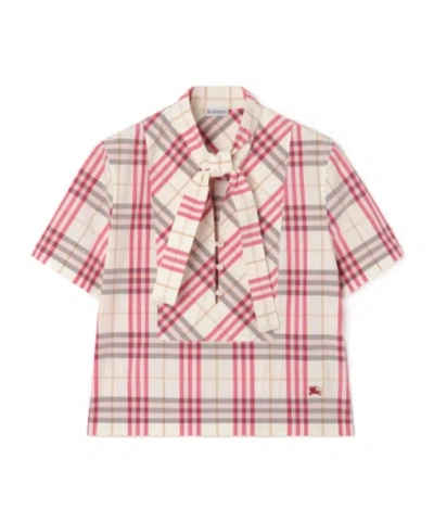Burberry Cropped Check Cotton Scarf Blouse In Multi