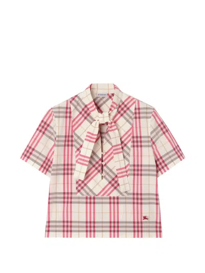 Burberry Cropped Check Cotton Scarf Blouse In Neutral