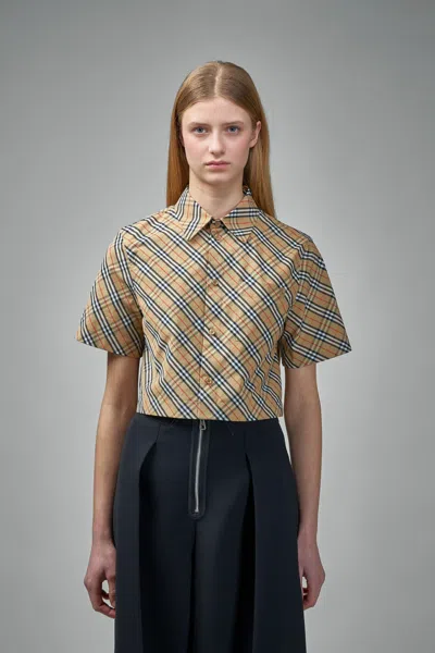 BURBERRY CROPPED CHECK COTTON SHIRT