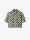 Burberry Check Short-sleeve Crop Button-down Shirt In Husk
