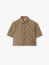 Burberry Cropped Check Cotton Shirt In Brown