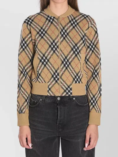 BURBERRY CROPPED CHECK KNIT SWEATER WITH RIBBED DETAILS
