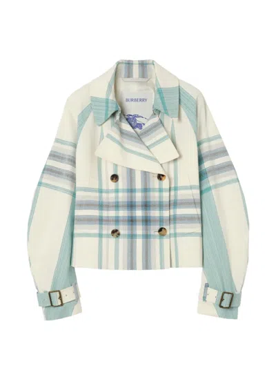 Burberry Cropped Check Ladybrook Trench Jacket In Blue
