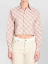 Burberry Cropped Check Long-sleeved Point Collar In Neutral