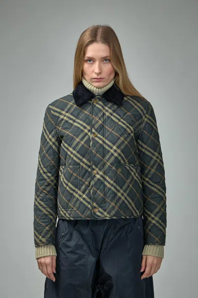 Burberry Cropped Check Quilted Barn Jacket In Green