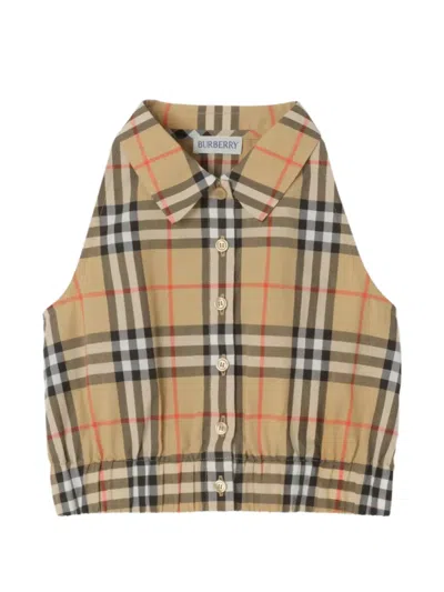 Burberry Kids' Cropped Checked Shirt In Neutral