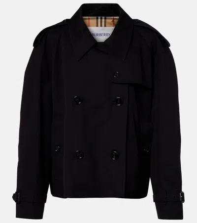 Burberry Cropped Cotton Gabardine Trench Coat In Black