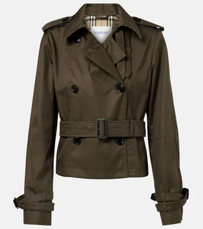 Burberry Cropped Cotton Gabardine Trench Jacket In Green