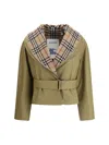 Burberry Cropped Cotton Jacket With Check Quilting In Green