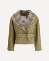 Burberry Cropped Cotton Jacket With Check Quilting In Sand