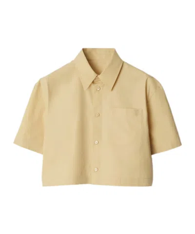 Burberry Cropped Cotton Shirt In Brown