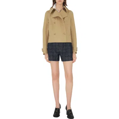 Burberry Cropped Cotton Trench Jacket In Brown