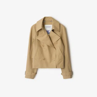 Burberry Cropped Cotton Trench Jacket In Gold