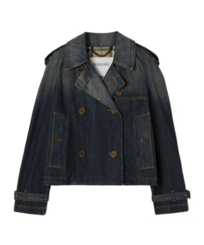 Burberry Cropped Denim Mayfair Trench Jacket In Black