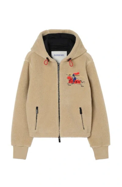 Burberry Cropped Ekd Wool Cashmere Blend Fleece In Brown