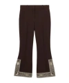 Burberry Cropped Embroidered Wool Silk Flared Trousers In Brown
