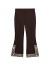 Burberry Cropped Embroidered Wool Silk Flared Trousers In Brown