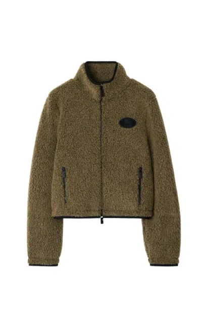Burberry Cropped Fleece Jacket In Mire Melange