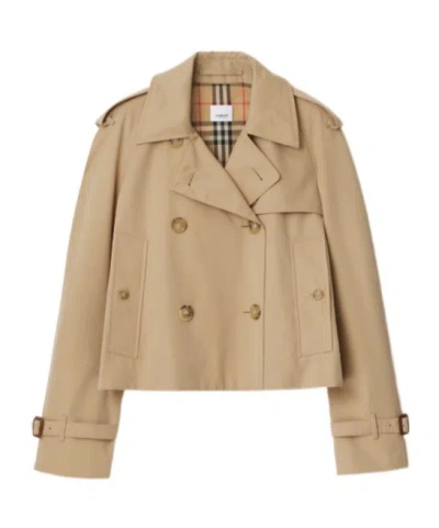 Burberry Cropped Gabardine Mayfair Trench Jacket In Neutral