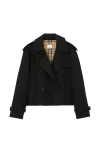 Burberry Cotton Gabardine Cropped Trench Coat In Black