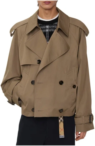 Burberry Cropped Gabardine Trench Jacket In Brown