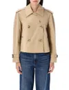 Burberry Cropped Gabardine Trench Jacket In Honey