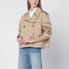 Burberry Cropped Heritage Trench Coat In Beige Gabardine In Neutral