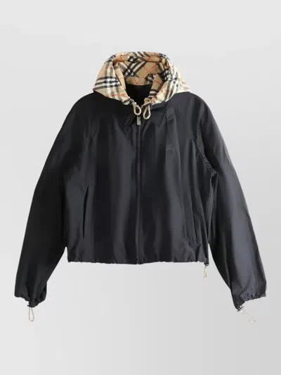 Burberry Cropped Hooded Jacket Drawstring Hood Design In Multi