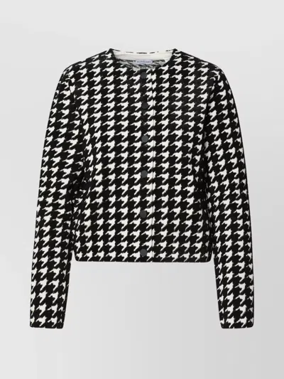 BURBERRY CROPPED HOUNDSTOOTH CARDIGAN LONG SLEEVES