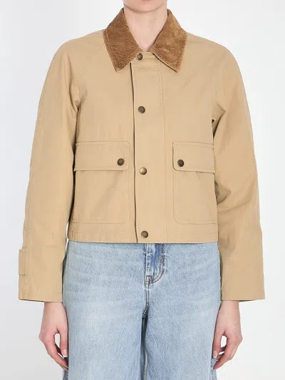 Burberry Beige Cropped Cotton Jacket In Brown