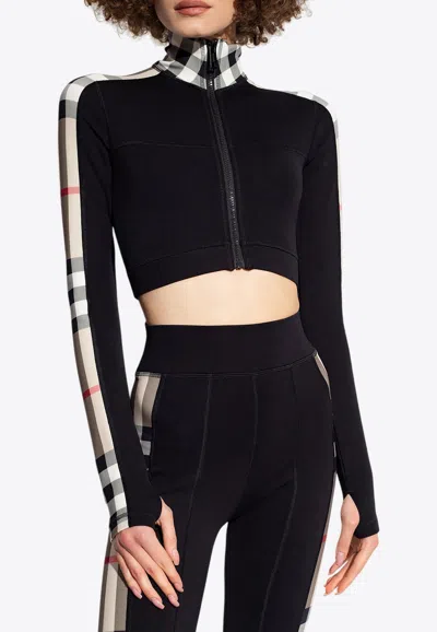 BURBERRY CROPPED JERSEY ZIP-UP TOP