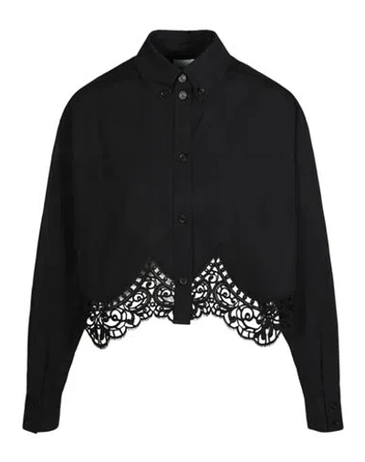 Burberry Cropped Lace Hem Blouse Woman Shirt Black Size 6 Cotton