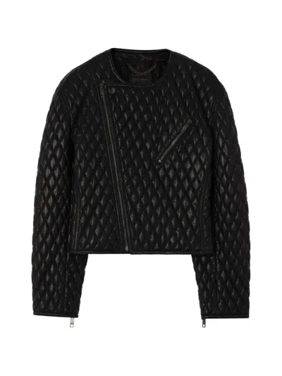 Burberry Cropped Leather Laverley Jacket In Black