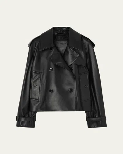 Burberry Cropped Leather Mayfair Trench Jacket In Black