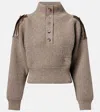 Burberry Cropped Leather-trimmed Wool-blend Sweater In Brown