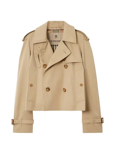 Burberry Cropped Mayfair Heritage Trench Jacket In Neutral