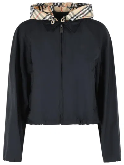 Burberry Cropped 'newcott' Black Polyamide Hooded Jacket Women