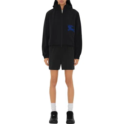 Burberry Cropped Nylon Hooded Jacket In Black