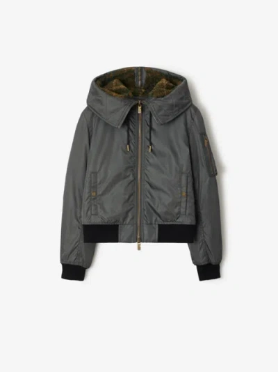 Burberry Hooded Padded Shell Bomber Jacket In Cobble